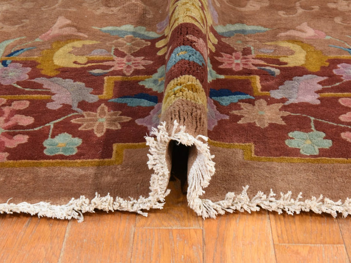 8'10" x 11'5" Vintage Hand Knotted Brown Wool Rectangle Oriental Rug - MOA10278492