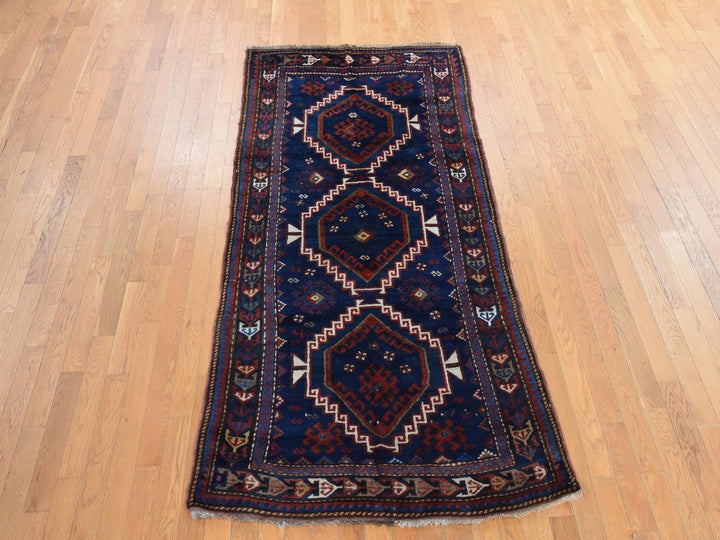 4'0" x 8'0" Vintage Hand Knotted Blue Wool Rectangle Oriental Rug - MOA10278494