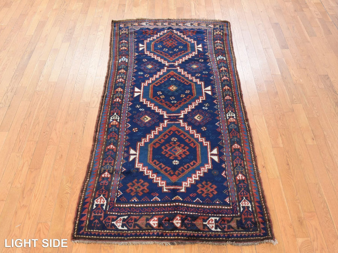 4'0" x 8'0" Vintage Hand Knotted Blue Wool Rectangle Oriental Rug - MOA10278494