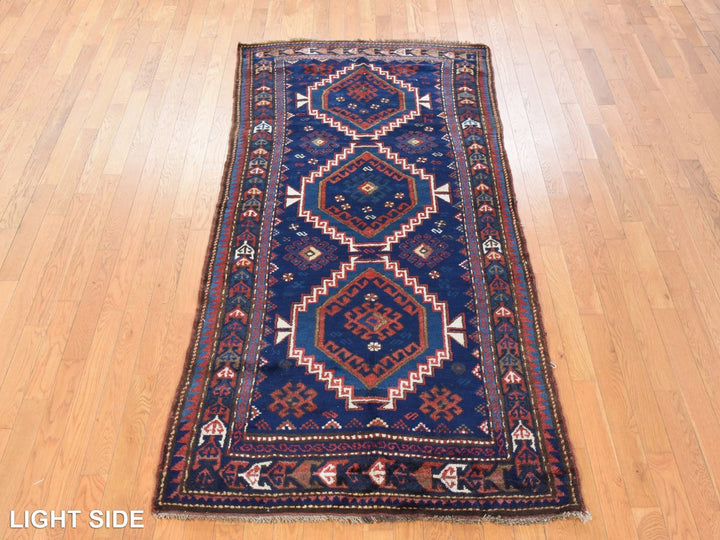 4'0" x 8'0" Vintage Hand Knotted Blue Wool Rectangle Oriental Rug - MOA10278494