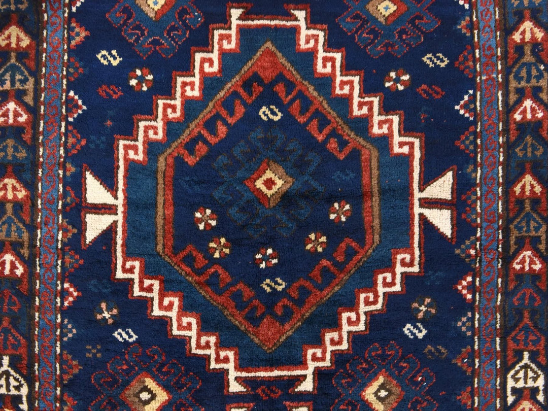 4'0" x 8'0" Vintage Hand Knotted Blue Wool Rectangle Oriental Rug - MOA10278494