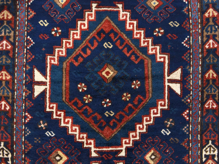 4'0" x 8'0" Vintage Hand Knotted Blue Wool Rectangle Oriental Rug - MOA10278494
