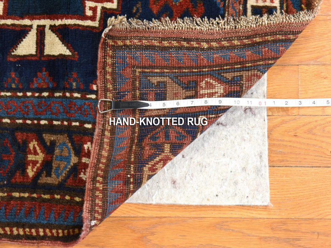 4'0" x 8'0" Vintage Hand Knotted Blue Wool Rectangle Oriental Rug - MOA10278494