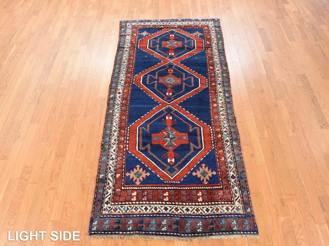 4'0" x 8'9" Vintage Hand Knotted Blue Wool Runner Oriental Rug - MOA10278495