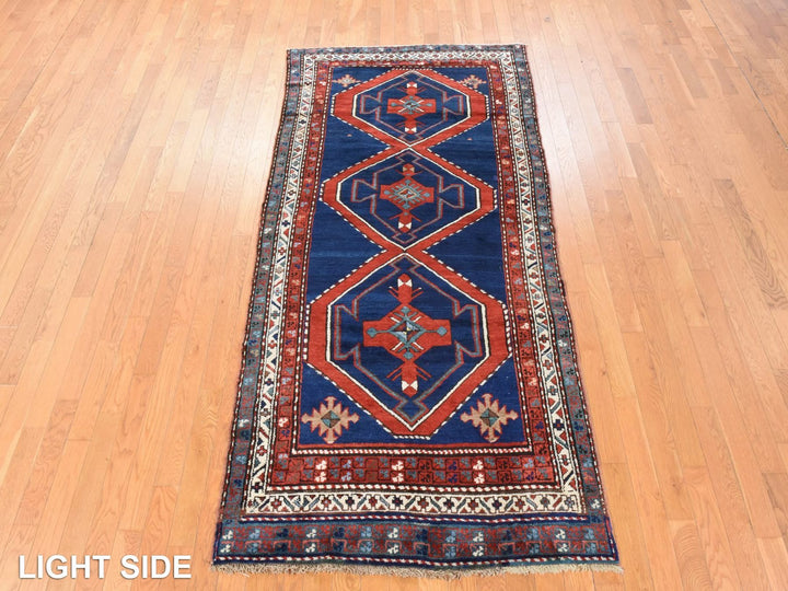 4'0" x 8'9" Vintage Hand Knotted Blue Wool Runner Oriental Rug - MOA10278495