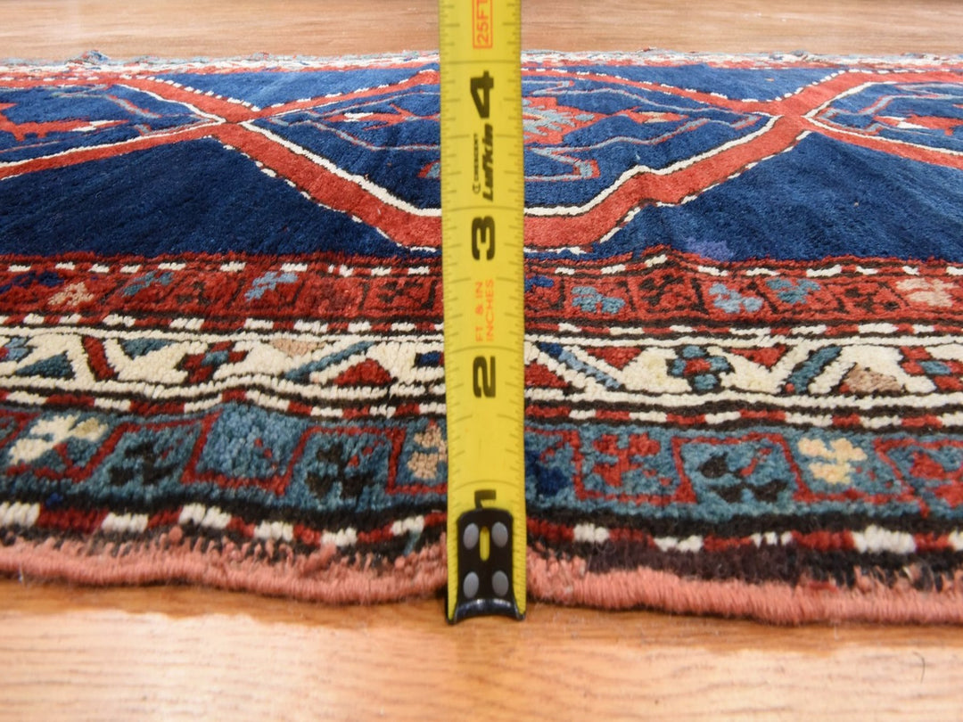 4'0" x 8'9" Vintage Hand Knotted Blue Wool Runner Oriental Rug - MOA10278495
