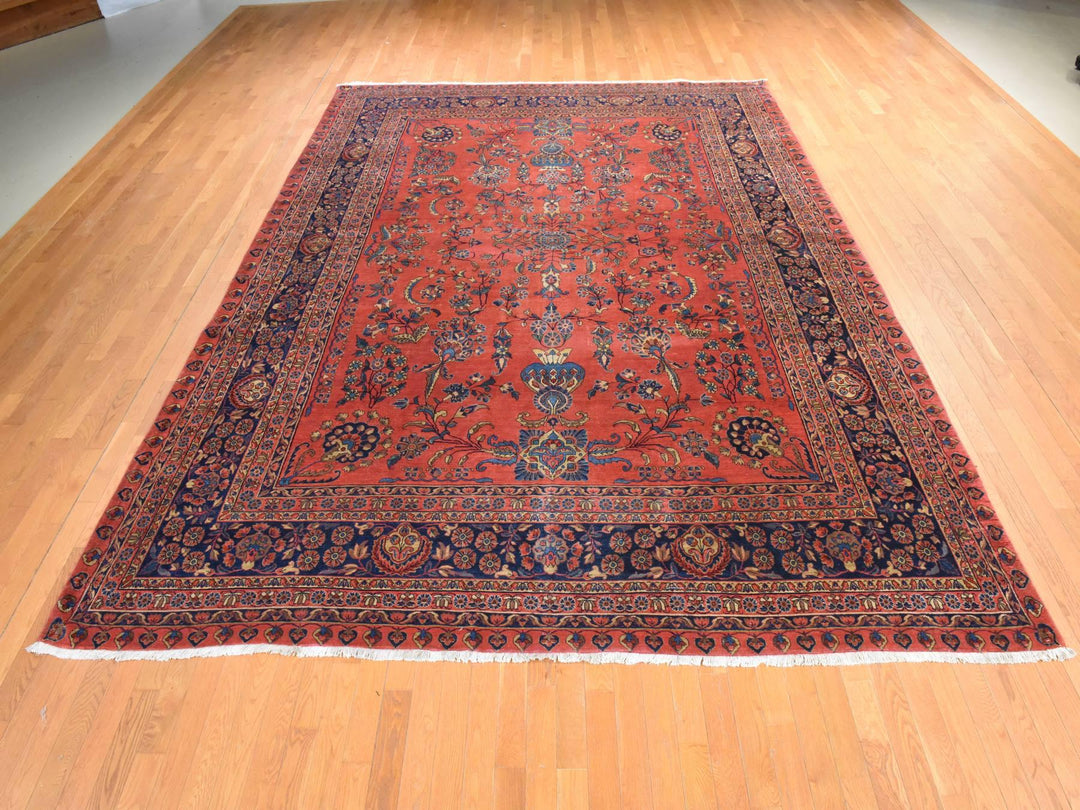 10'4" x 14'4" Vintage Hand Knotted Red Wool Rectangle Oriental Rug - MOA10278498