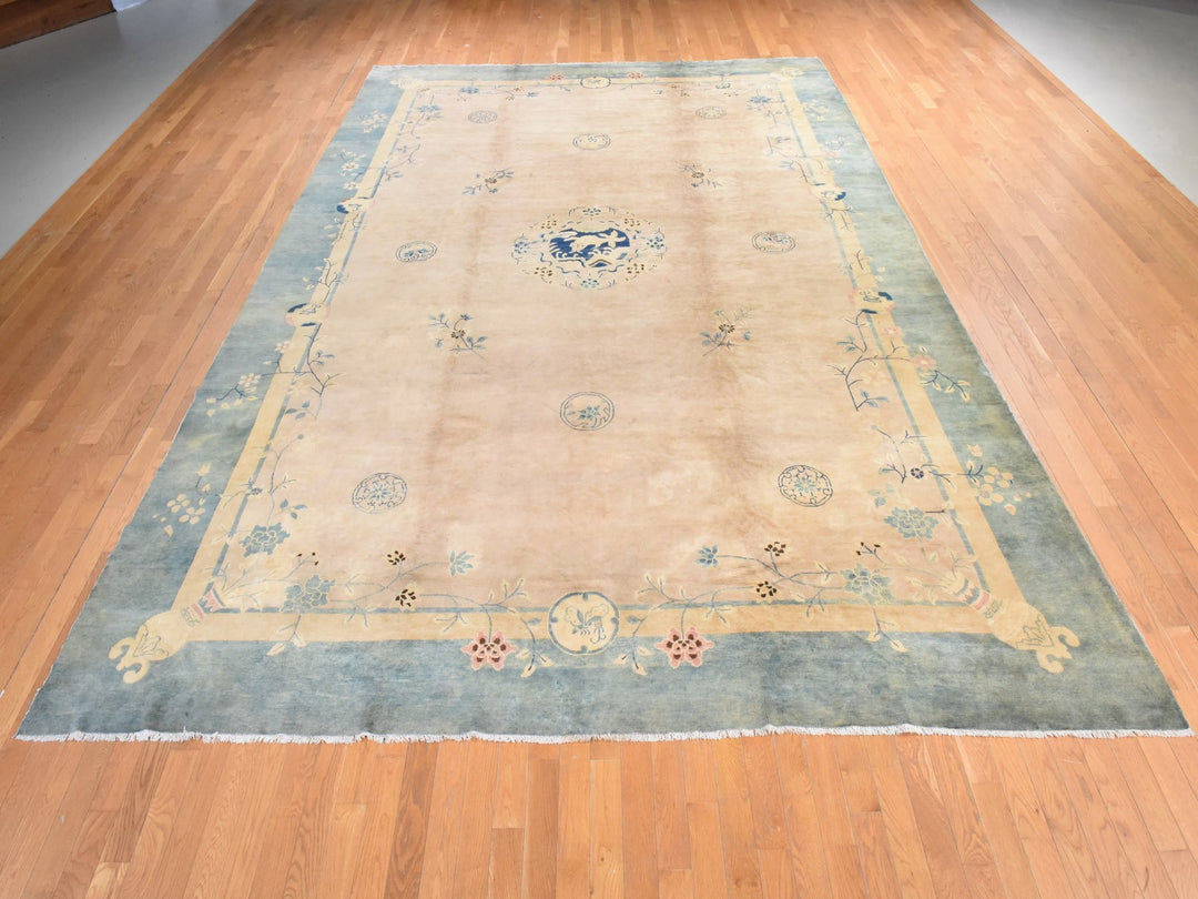 10'8" x 15'8" Vintage Hand Knotted Pink Wool Rectangle Oriental Rug - MOA10278499