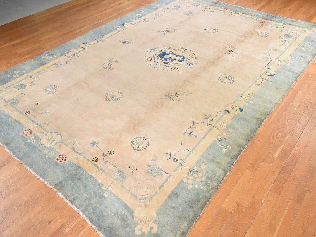 10'8" x 15'8" Vintage Hand Knotted Pink Wool Rectangle Oriental Rug - MOA10278499