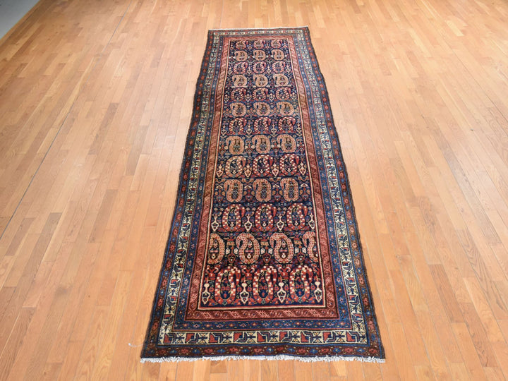 3'10" x 12'5" Vintage Hand Knotted Blue Wool Runner Oriental Rug - MOA10278500