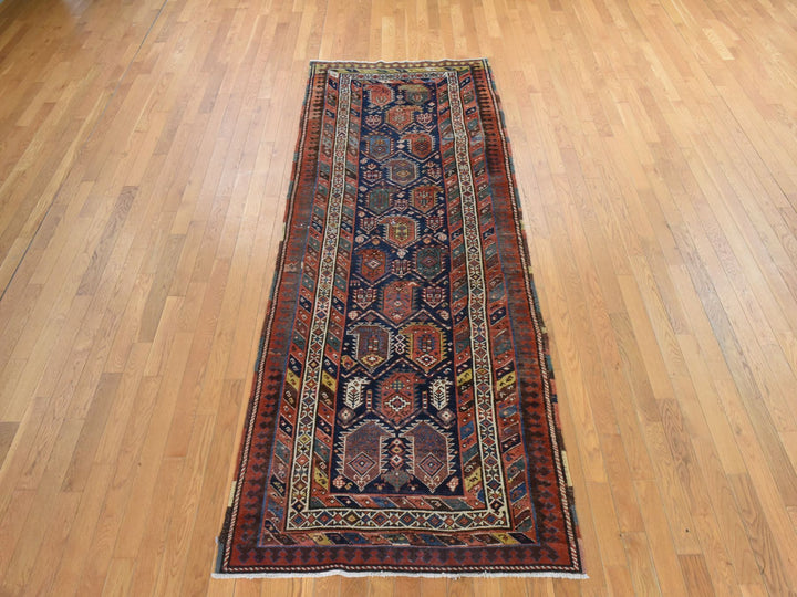 3'10" x 9'10" Vintage Hand Knotted Blue Wool Runner Oriental Rug - MOA10278504