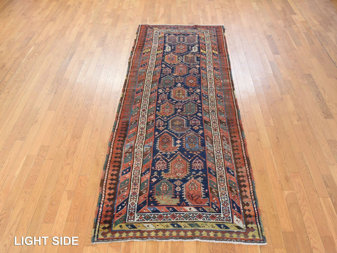 3'10" x 9'10" Vintage Hand Knotted Blue Wool Runner Oriental Rug - MOA10278504