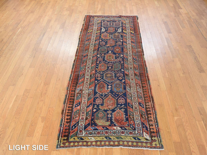 3'10" x 9'10" Vintage Hand Knotted Blue Wool Runner Oriental Rug - MOA10278504
