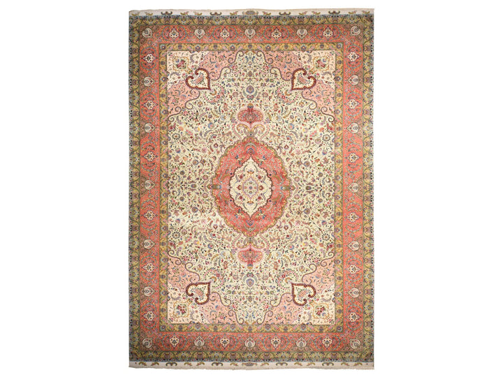 13'0" x 20'3" New Hand Knotted Ivory Wool & Silk Rectangle Oriental Rug - MOA10278508