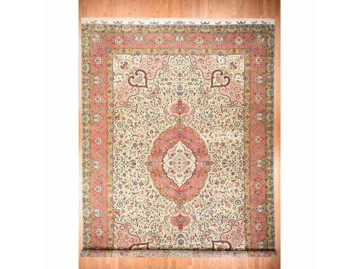 13'0" x 20'3" New Hand Knotted Ivory Wool & Silk Rectangle Oriental Rug - MOA10278508