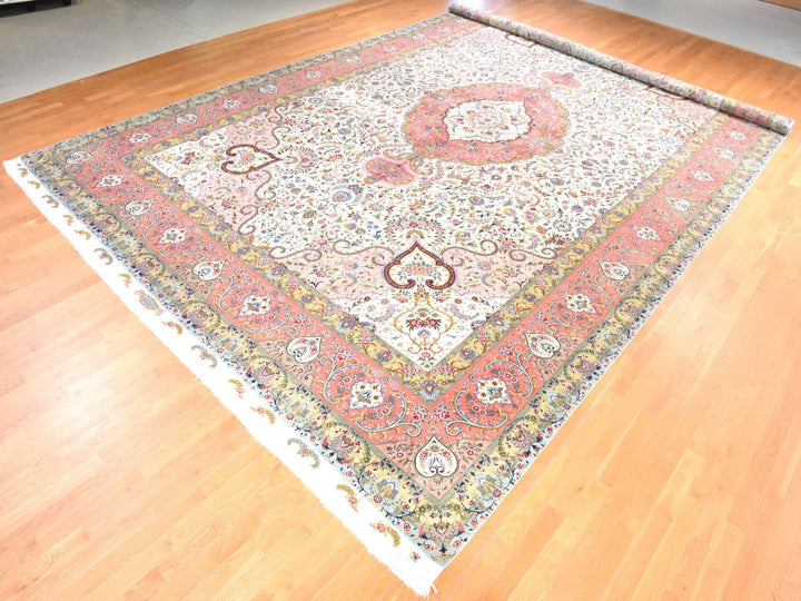 13'0" x 20'3" New Hand Knotted Ivory Wool & Silk Rectangle Oriental Rug - MOA10278508