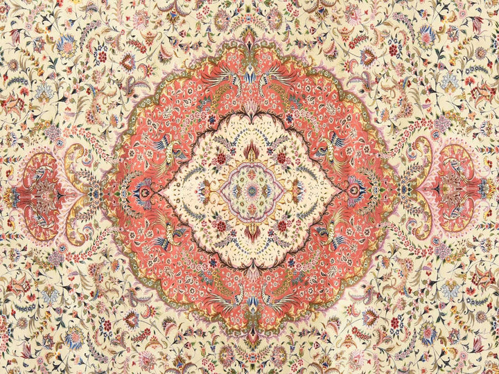 13'0" x 20'3" New Hand Knotted Ivory Wool & Silk Rectangle Oriental Rug - MOA10278508