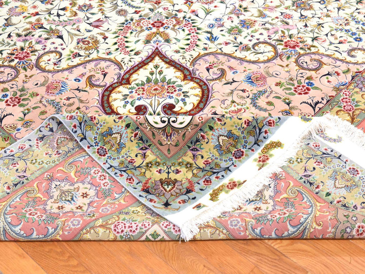 13'0" x 20'3" New Hand Knotted Ivory Wool & Silk Rectangle Oriental Rug - MOA10278508