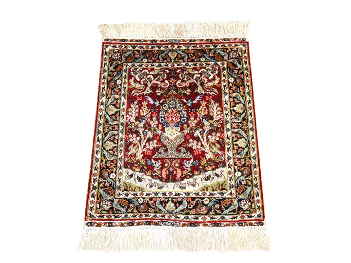 1'7" x 2'0" New Hand Knotted Red Silk Rectangle Oriental Rug - MOA10278511