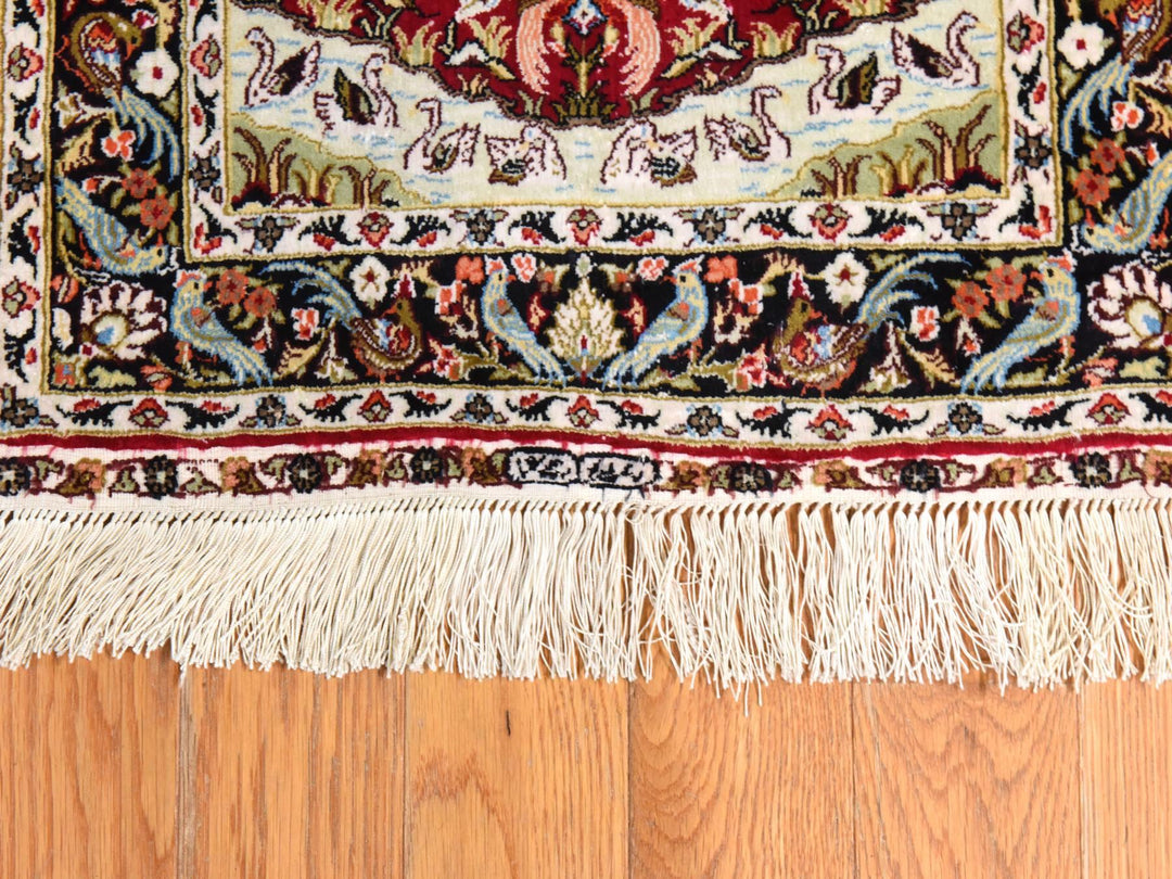 1'7" x 2'0" New Hand Knotted Red Silk Rectangle Oriental Rug - MOA10278511