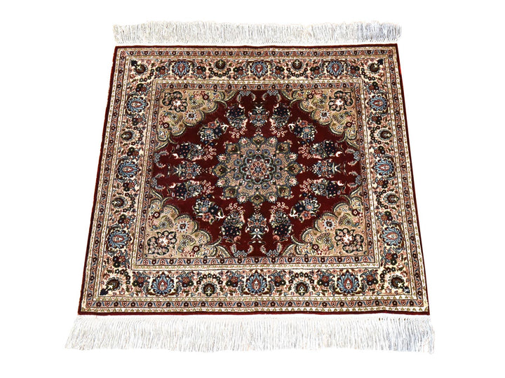 2'0" x 2'1" New Hand Knotted Red Silk Square Oriental Rug - MOA10278512