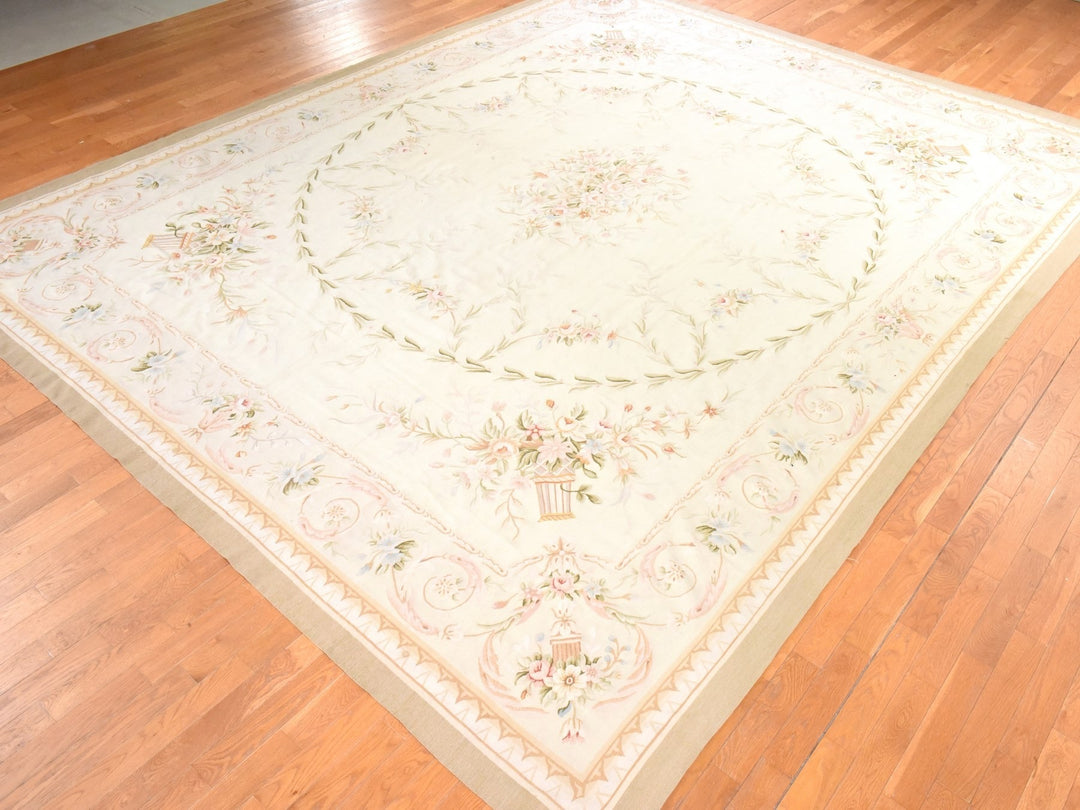 11'9" x 15'0" New Hand Woven Ivory Wool Rectangle Oriental Rug - MOA10278514