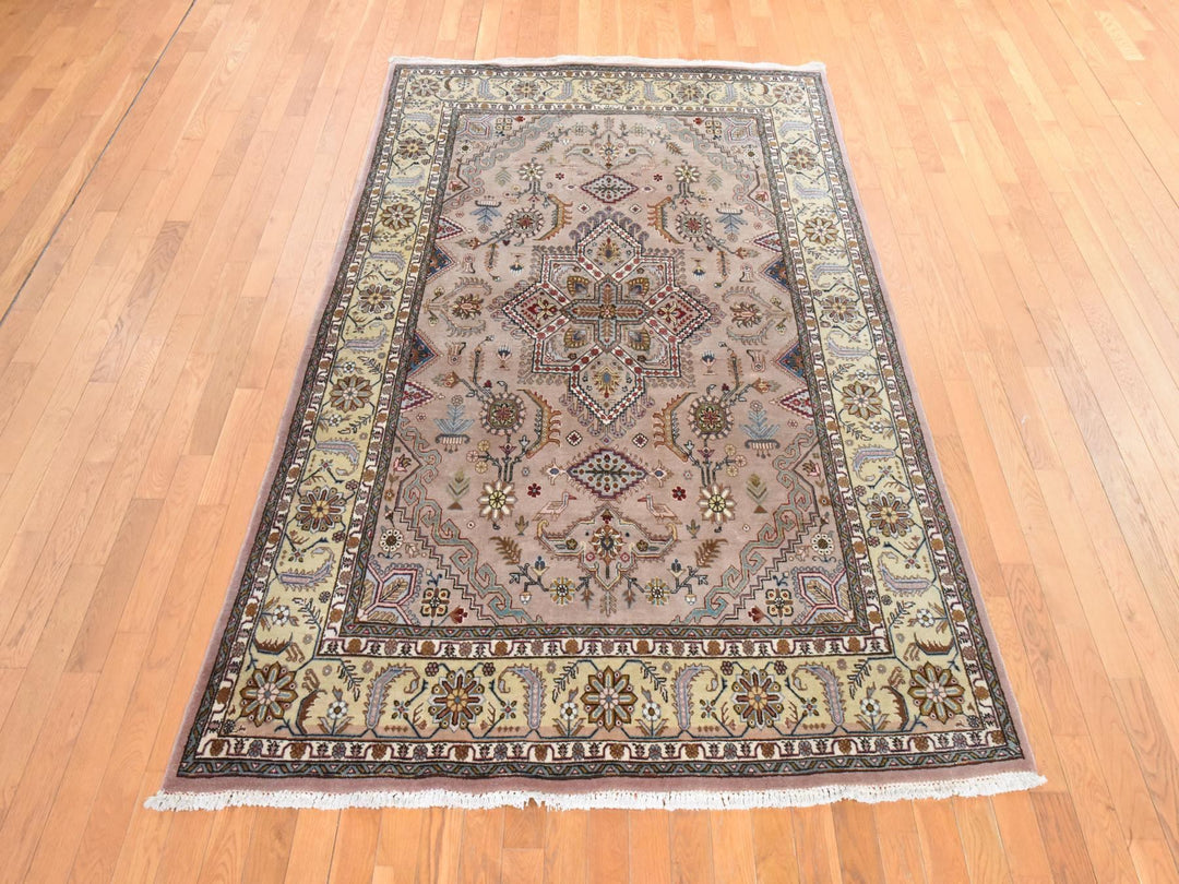 5'8" x 9'3" Vintage Hand Knotted Beige Wool Rectangle Oriental Rug - MOA10278516