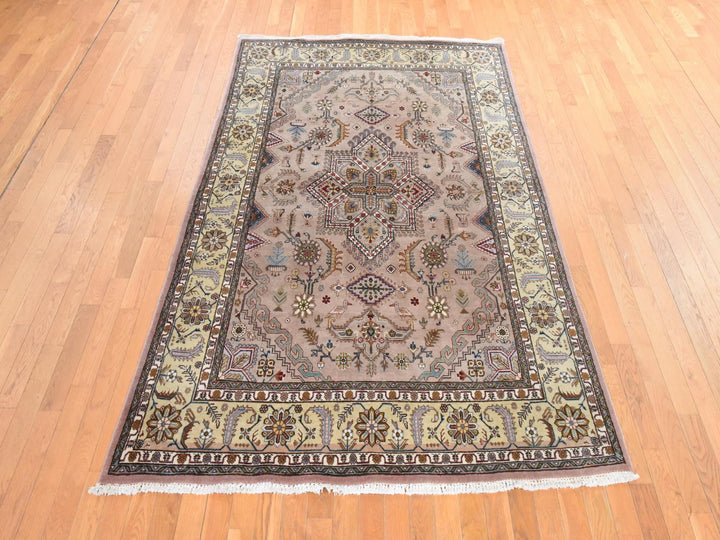5'8" x 9'3" Vintage Hand Knotted Beige Wool Rectangle Oriental Rug - MOA10278516