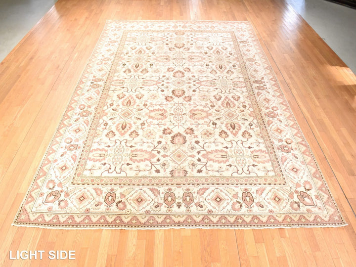 10'7" x 14'1" Vintage Hand Knotted Ivory Wool Rectangle Oriental Rug - MOA10278518