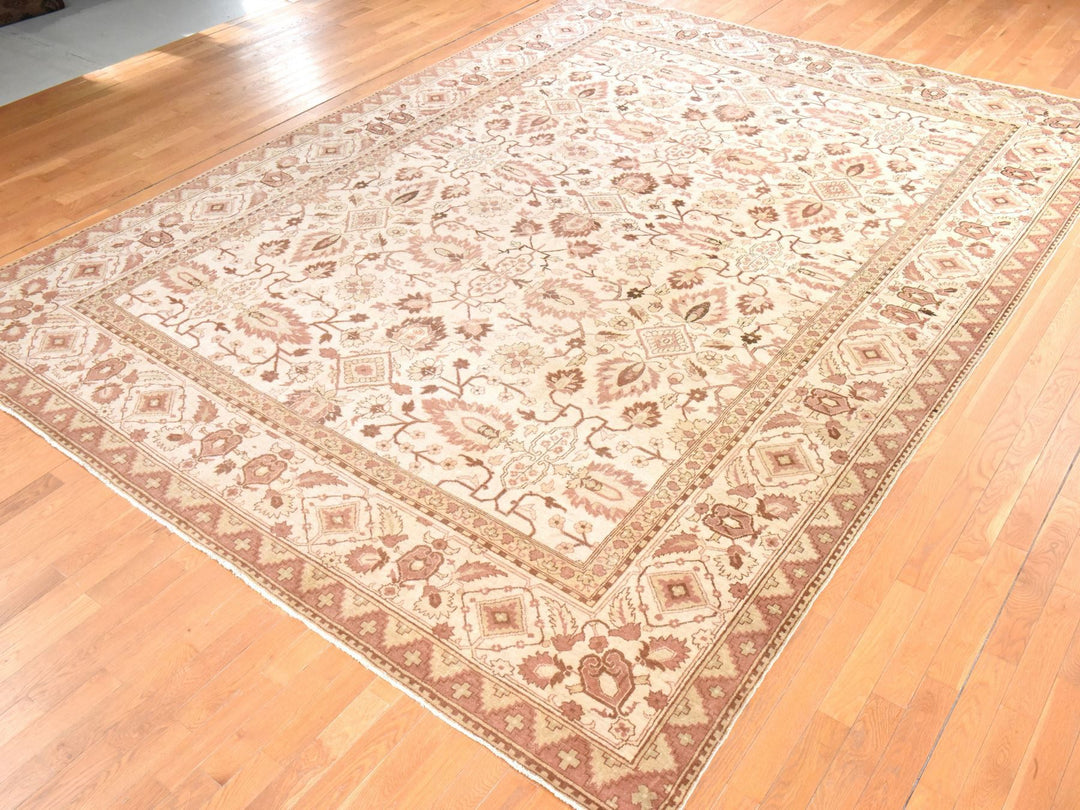 10'7" x 14'1" Vintage Hand Knotted Ivory Wool Rectangle Oriental Rug - MOA10278518