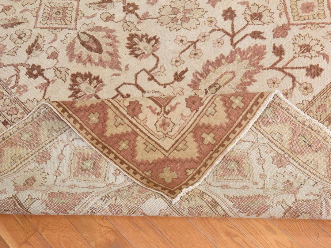 10'7" x 14'1" Vintage Hand Knotted Ivory Wool Rectangle Oriental Rug - MOA10278518