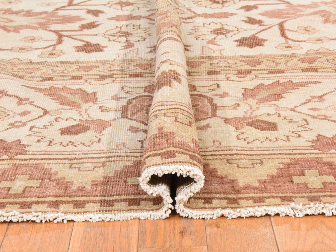 10'7" x 14'1" Vintage Hand Knotted Ivory Wool Rectangle Oriental Rug - MOA10278518