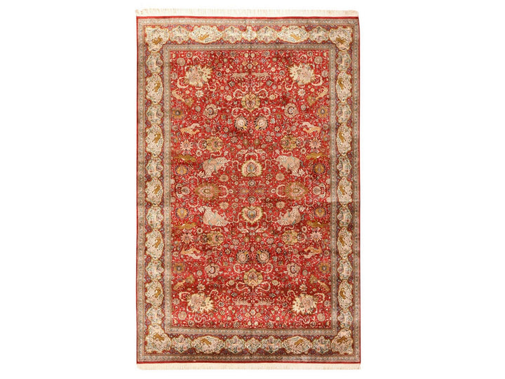 6'0" x 9'5" New Hand Knotted Red Silk Rectangle Oriental Rug - MOA10278519