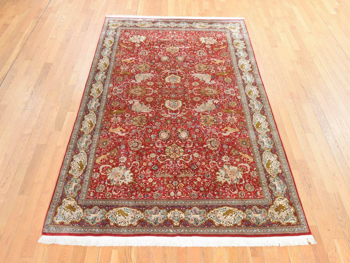 6'0" x 9'5" New Hand Knotted Red Silk Rectangle Oriental Rug - MOA10278519