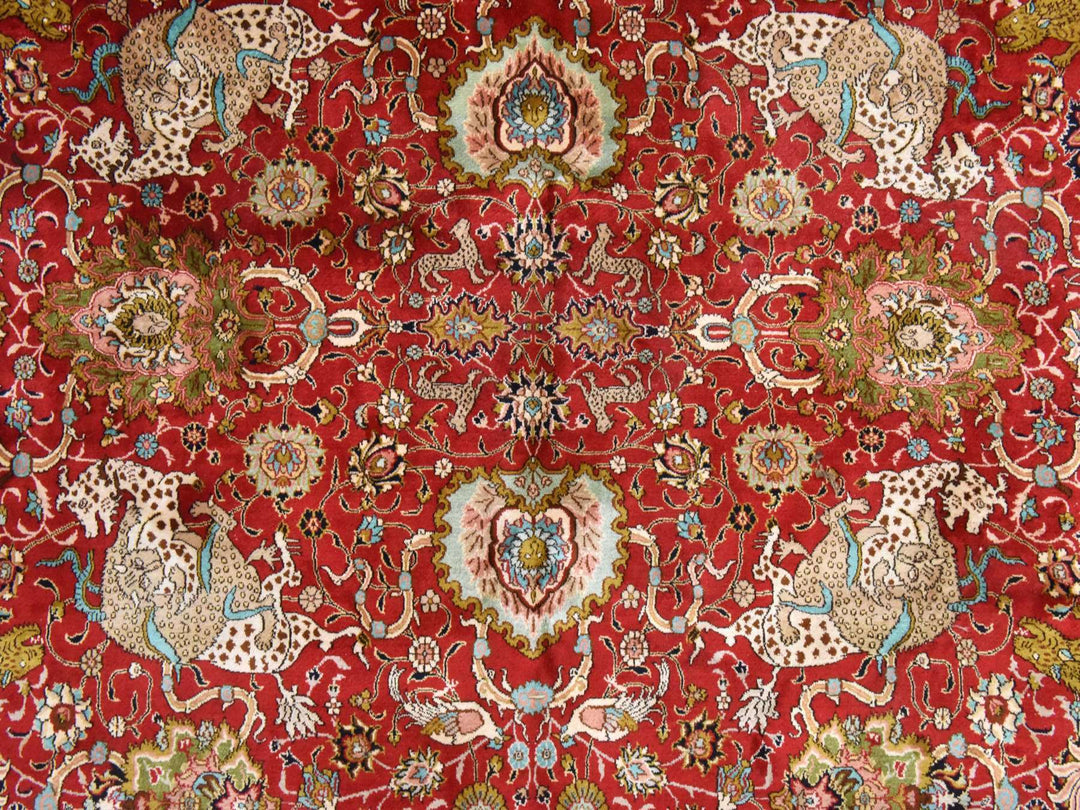 6'0" x 9'5" New Hand Knotted Red Silk Rectangle Oriental Rug - MOA10278519