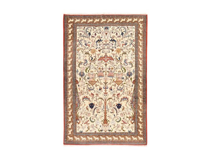 6'0" x 9'5" Vintage Hand Knotted Ivory Wool Rectangle Oriental Rug - MOA10278523