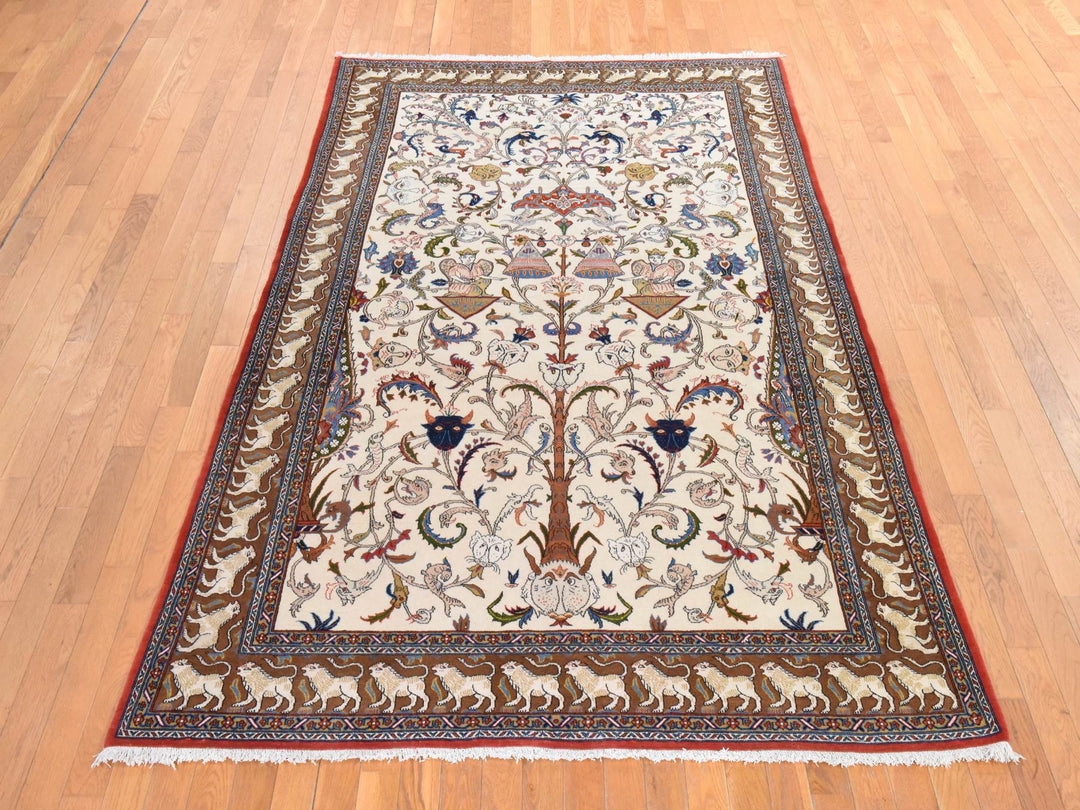 6'0" x 9'5" Vintage Hand Knotted Ivory Wool Rectangle Oriental Rug - MOA10278523