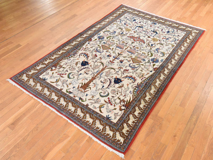 6'0" x 9'5" Vintage Hand Knotted Ivory Wool Rectangle Oriental Rug - MOA10278523