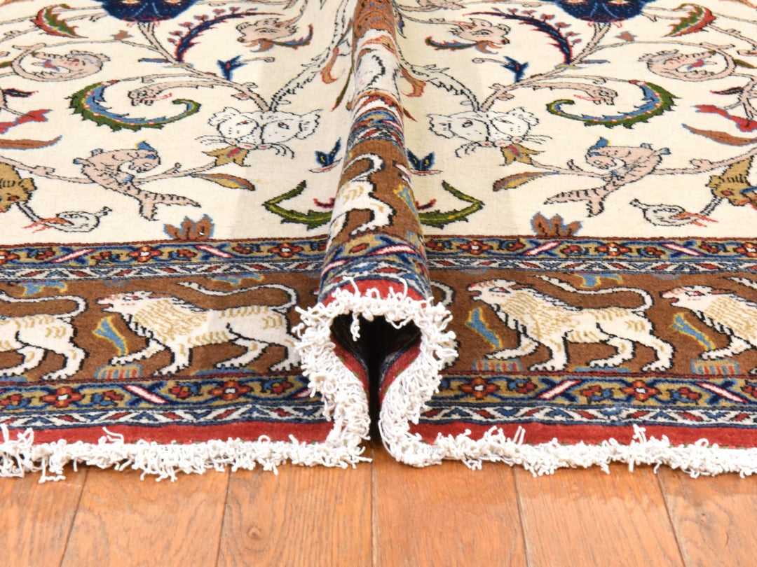 6'0" x 9'5" Vintage Hand Knotted Ivory Wool Rectangle Oriental Rug - MOA10278523