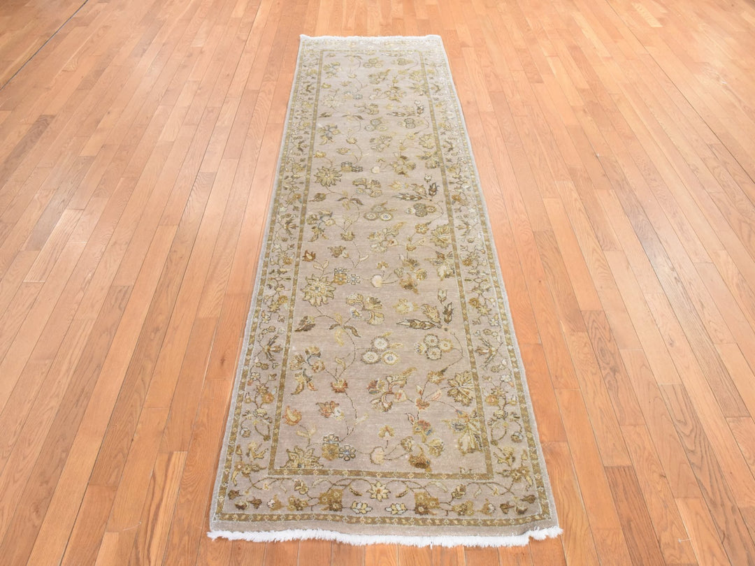 3'0" x 9'4" New Hand Knotted Brown Wool & Silk Runner Oriental Rug - MOA10278528