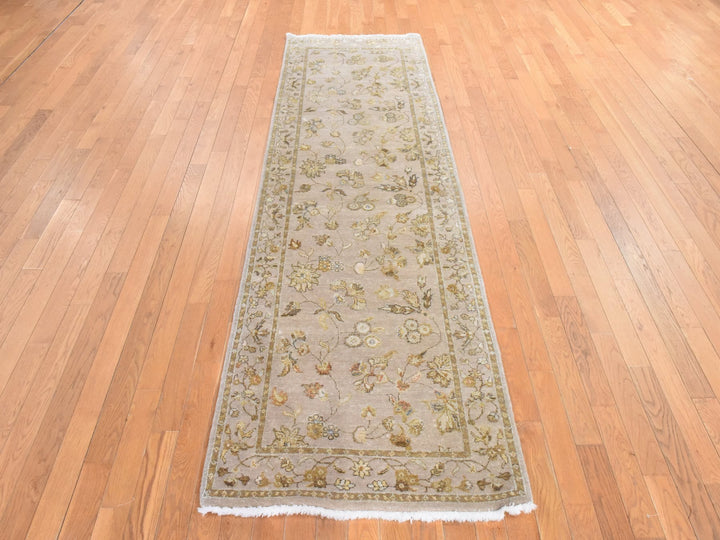 3'0" x 9'4" New Hand Knotted Brown Wool & Silk Runner Oriental Rug - MOA10278528