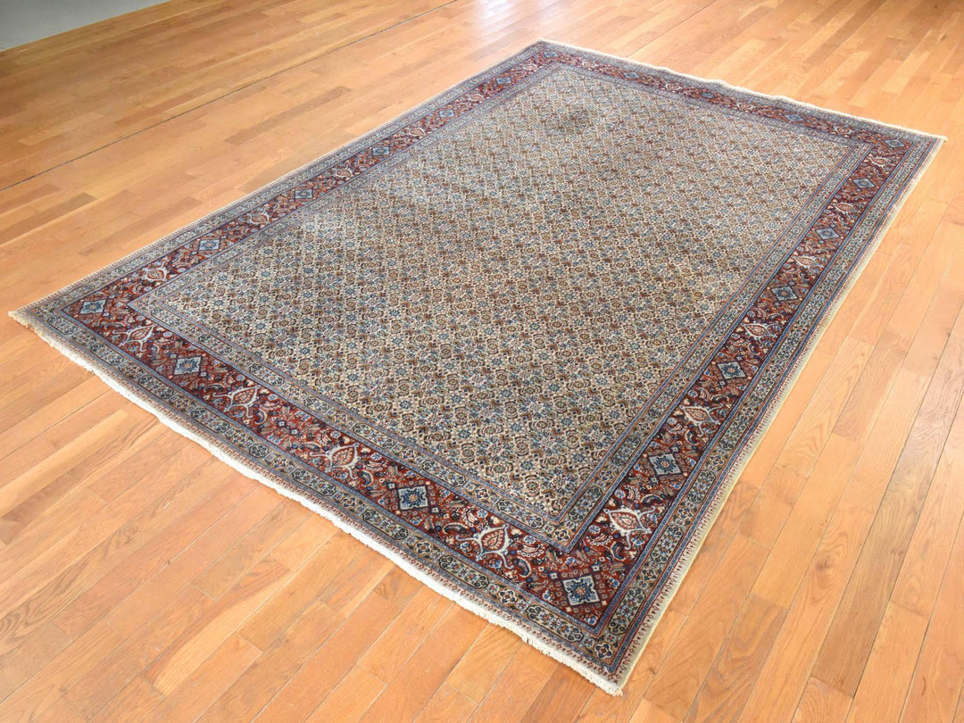 6'7" x 9'10" Vintage Hand Knotted Ivory Wool Rectangle Oriental Rug - MOA10278529