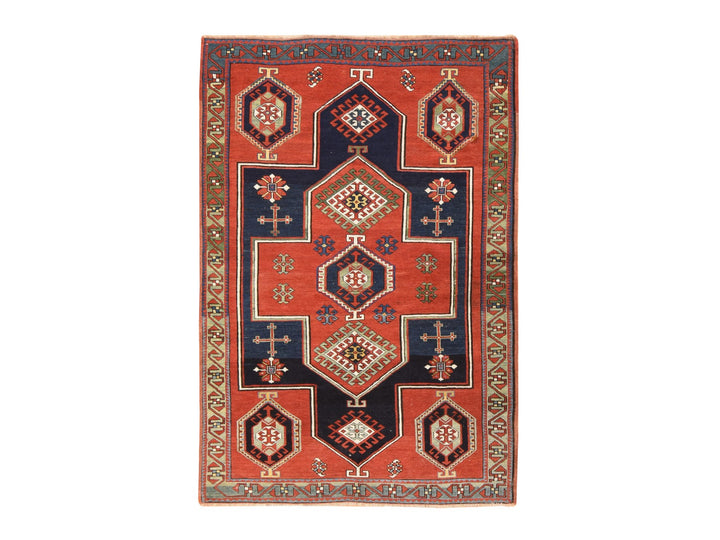 4'9" x 7'1" Vintage Hand Knotted Red Wool Rectangle Oriental Rug - MOA10278531
