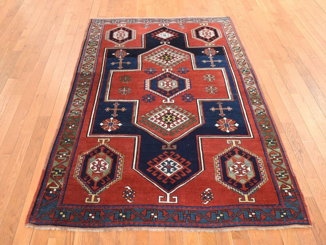 4'9" x 7'1" Vintage Hand Knotted Red Wool Rectangle Oriental Rug - MOA10278531