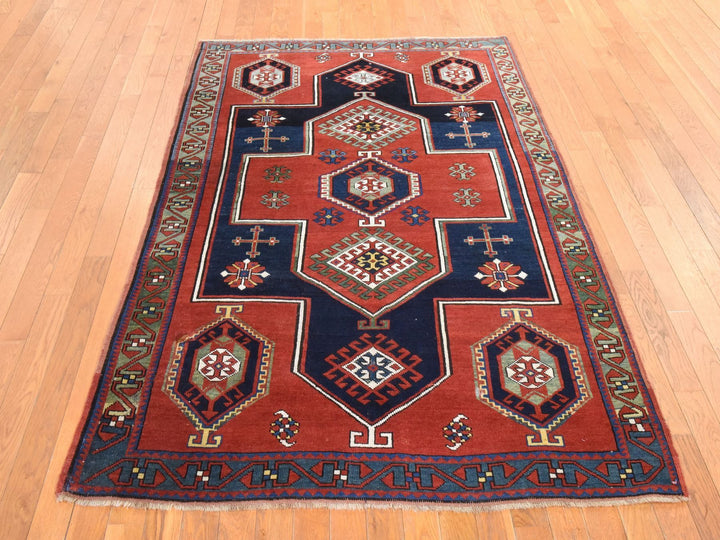 4'9" x 7'1" Vintage Hand Knotted Red Wool Rectangle Oriental Rug - MOA10278531