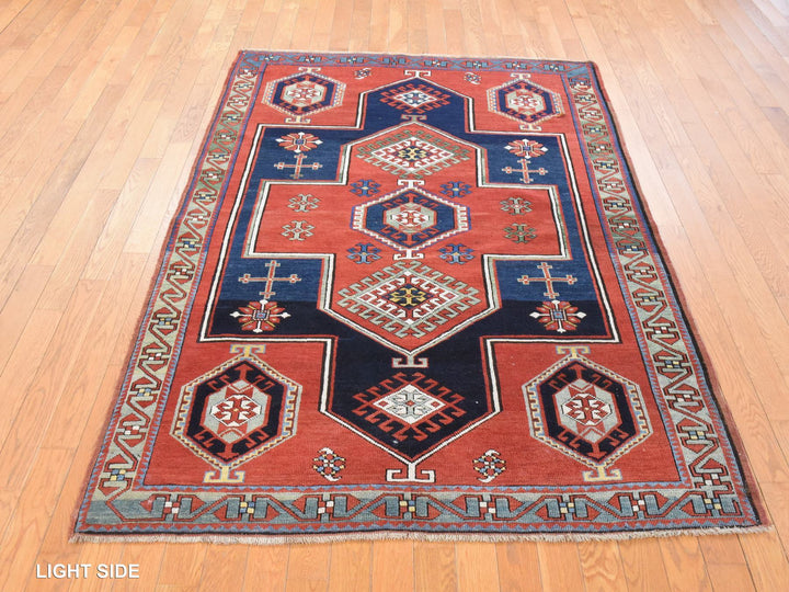4'9" x 7'1" Vintage Hand Knotted Red Wool Rectangle Oriental Rug - MOA10278531