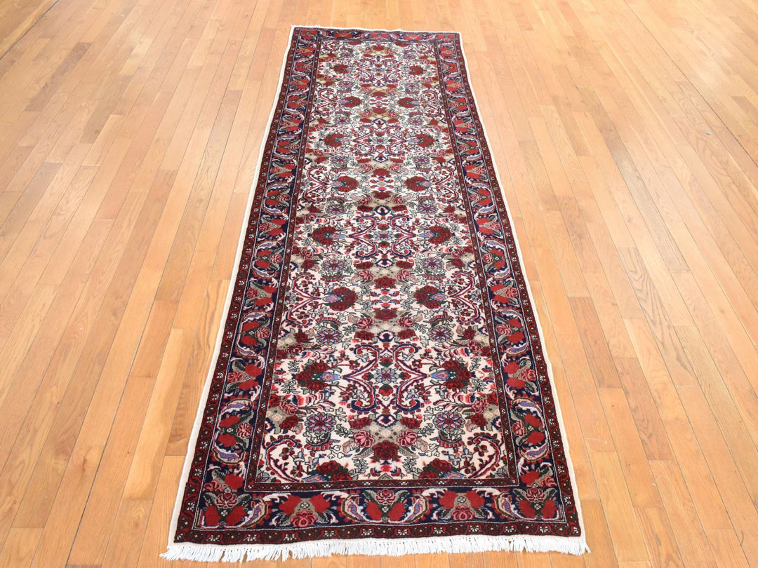 3'4" x 9'4" Vintage Hand Knotted Ivory Wool Runner Oriental Rug - MOA10278532