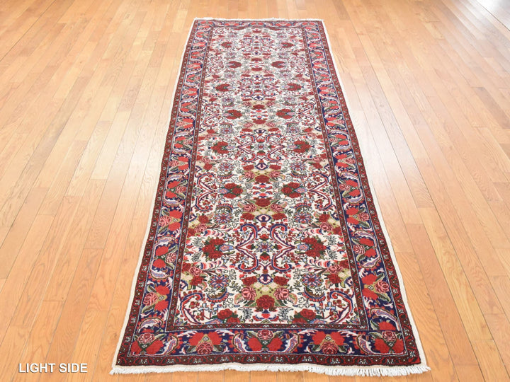 3'4" x 9'4" Vintage Hand Knotted Ivory Wool Runner Oriental Rug - MOA10278532
