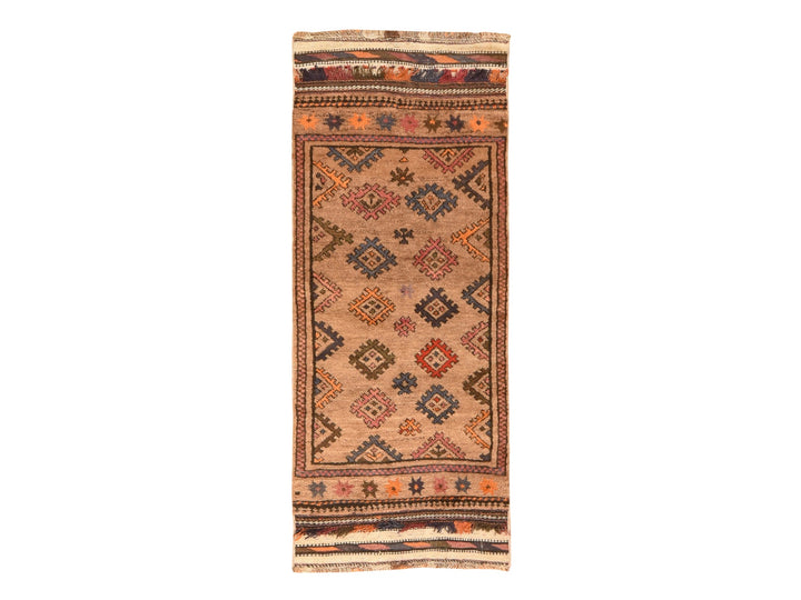 2'4" x 5'10" Vintage Hand Knotted Brown Wool Runner Oriental Rug - MOA10278534
