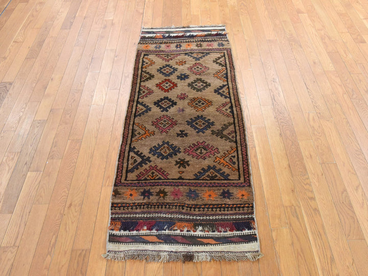 2'4" x 5'10" Vintage Hand Knotted Brown Wool Runner Oriental Rug - MOA10278534
